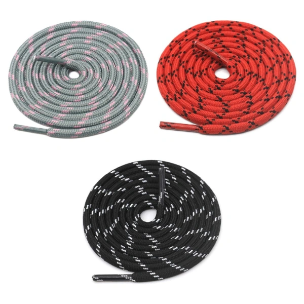 GRAH SANGRAH® 3 Pair (1 Pair Per Single Color) Shoelaces for Hiking Shoes, Walking Sneakers, Climbing, Work Boot, Running, Casual, Sport Shoes (SL-215-217-228) - 120 cm, Light Grey Pink-Red Black-Black White